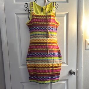 Vibrant Yellow and Purple Spaghetti Strap Bodycon Mini Dress